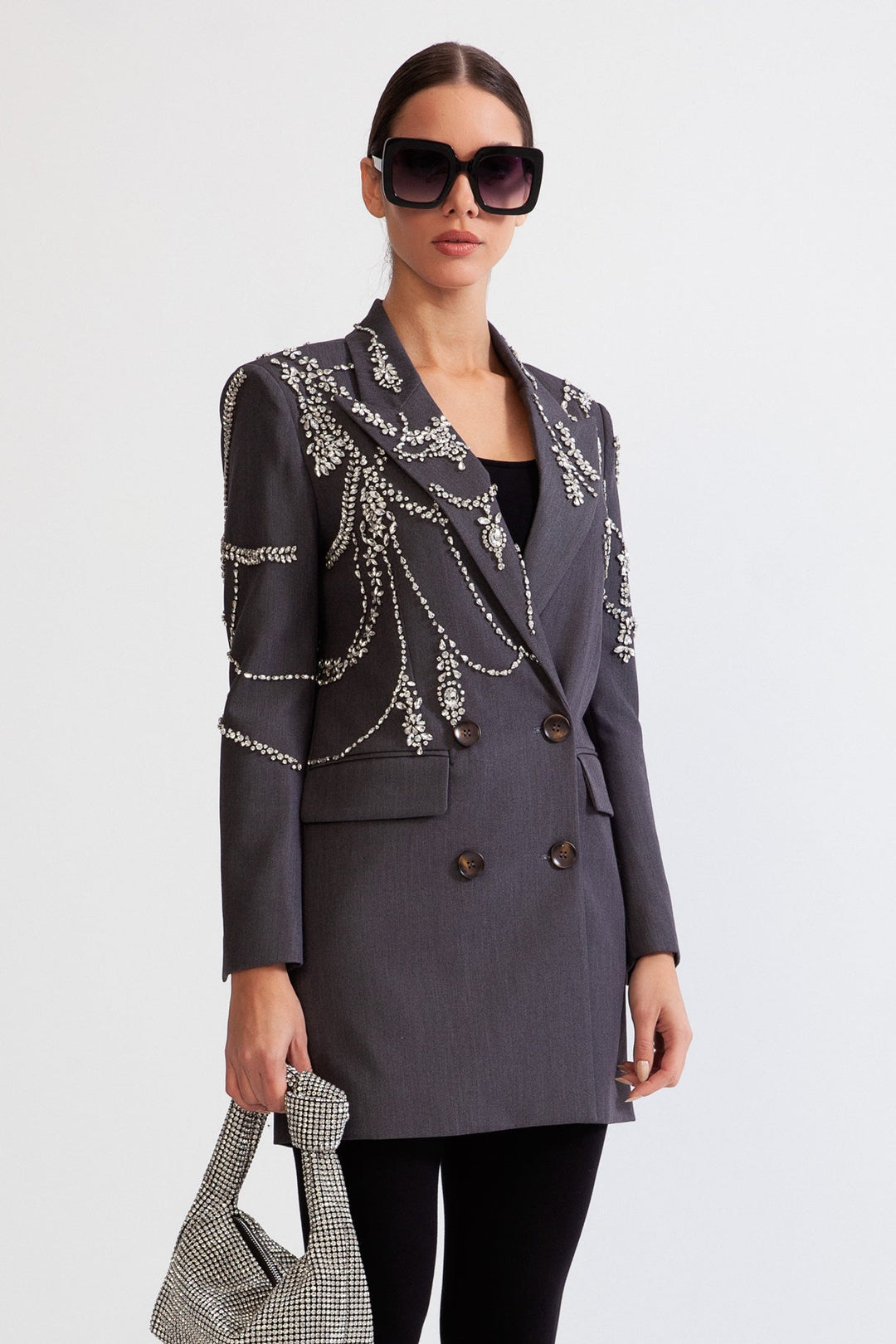 Prouvence™ | Double Breasted Long Blazer with Jewels