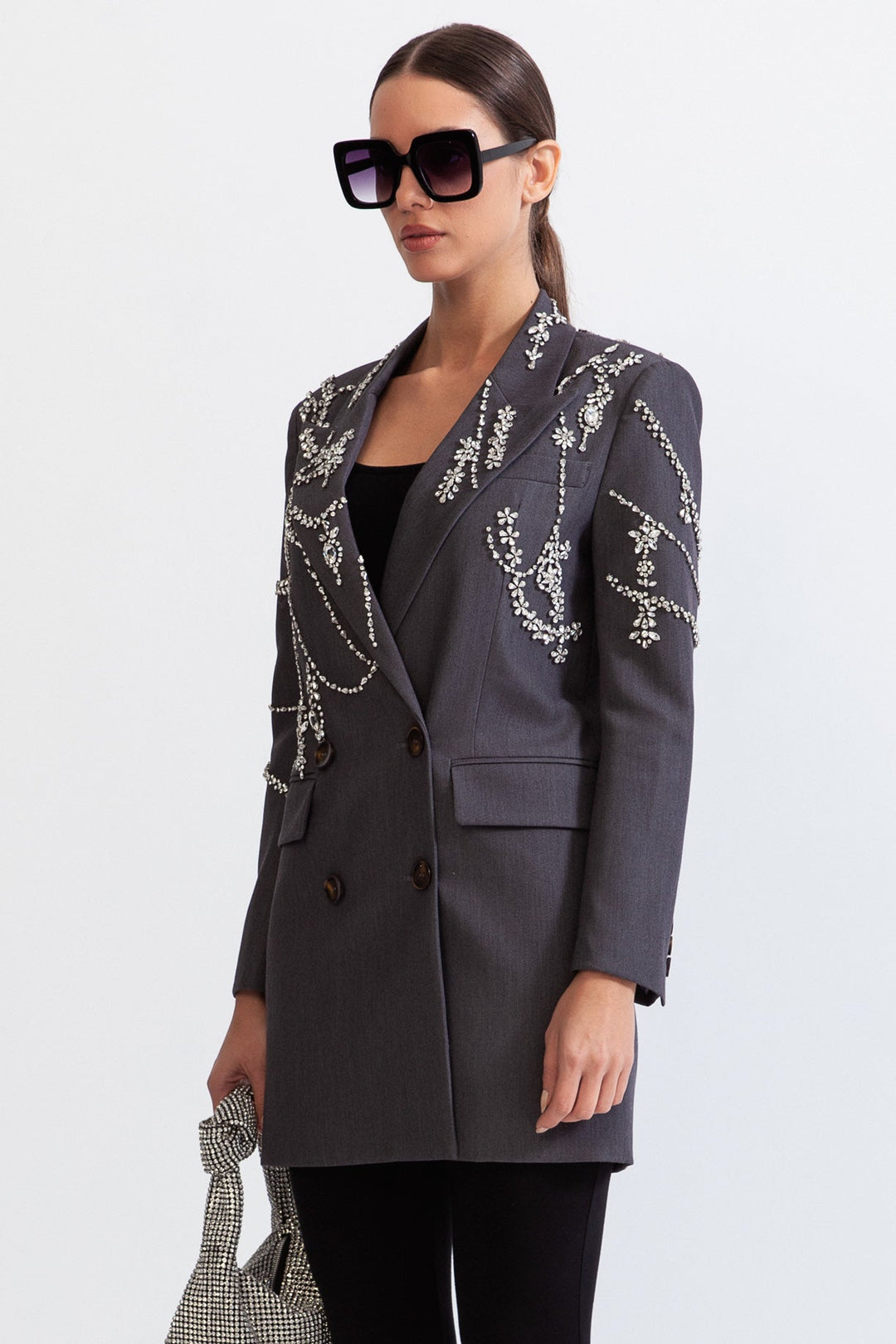 Prouvence™ | Double Breasted Long Blazer with Jewels