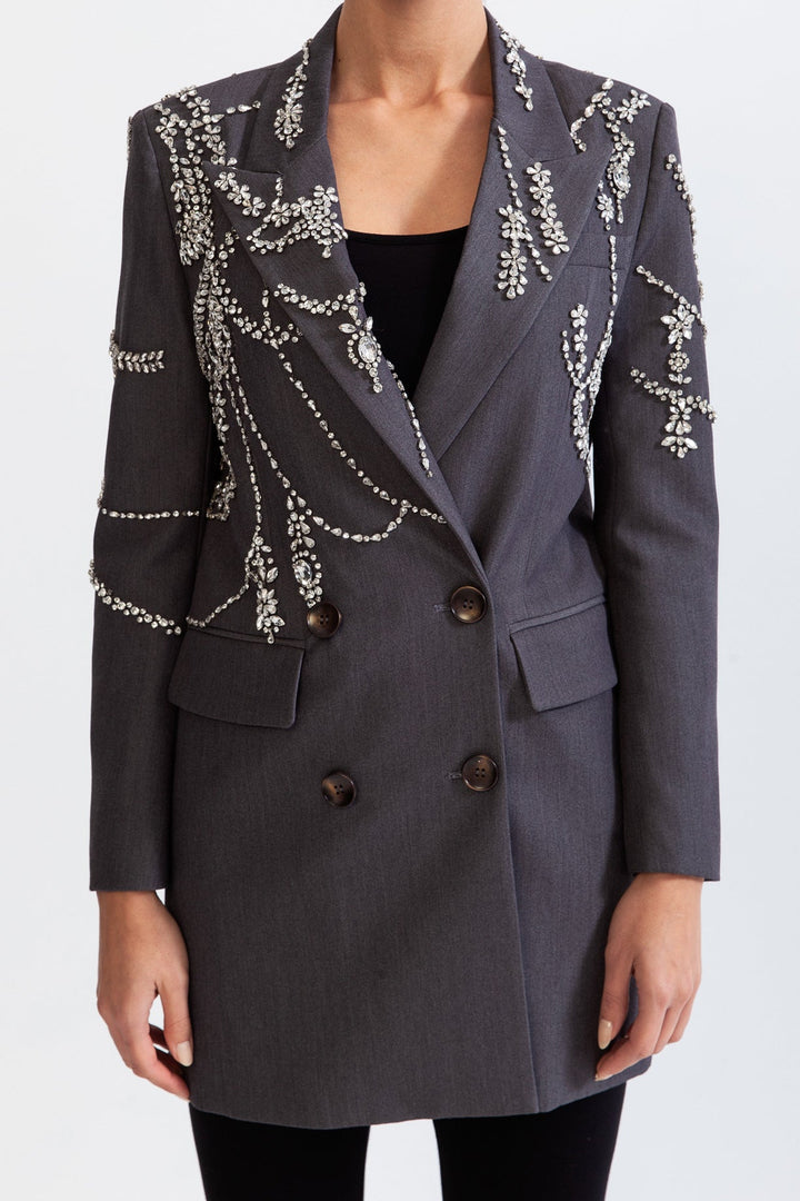 Prouvence™ | Double Breasted Long Blazer with Jewels